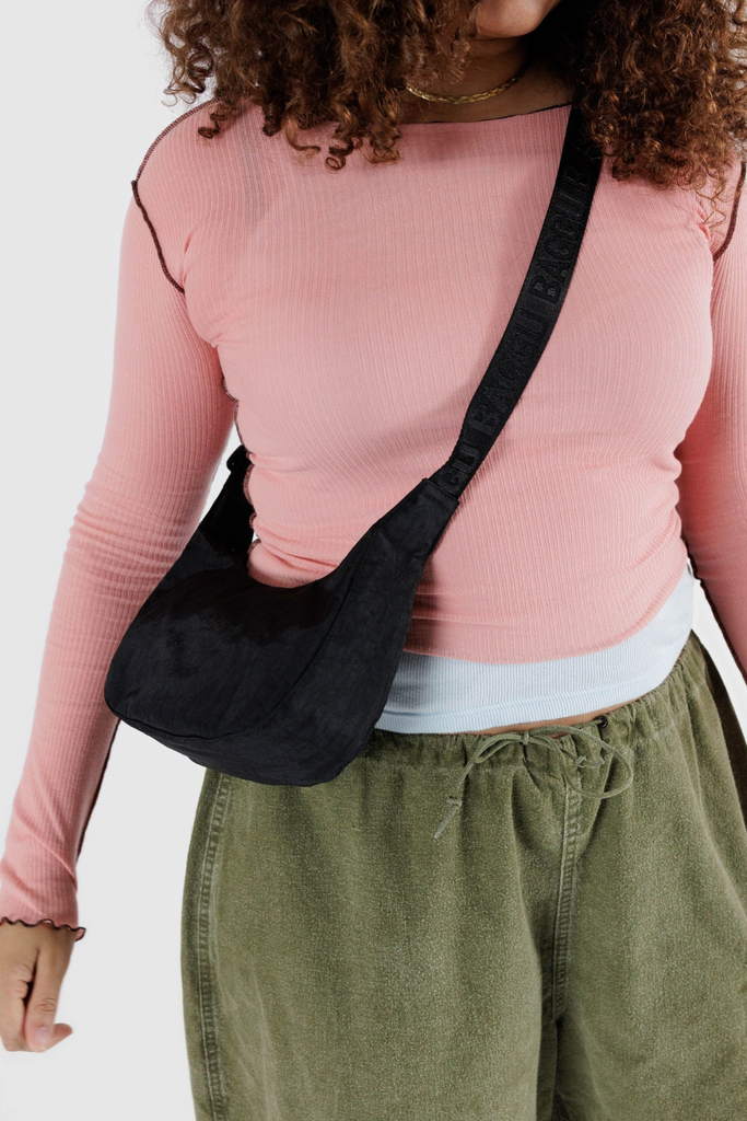 Baggu Small Nylon Crescent Bag in Black Spring at Parc Shop