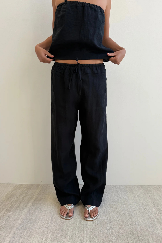 Deiji Studios Double Waist Linen Pant in Black at Parc Shop | Minneapolis, MN