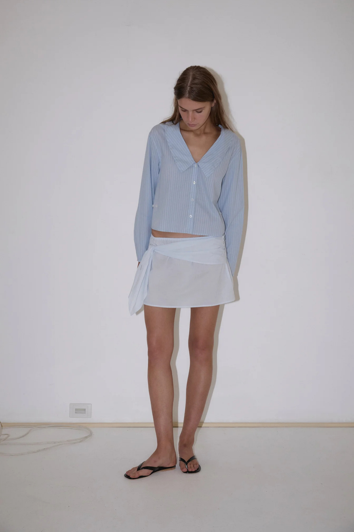 Deiji Studios - Waist Button Shirt - Lake Blue Stripe - Parc Shop 