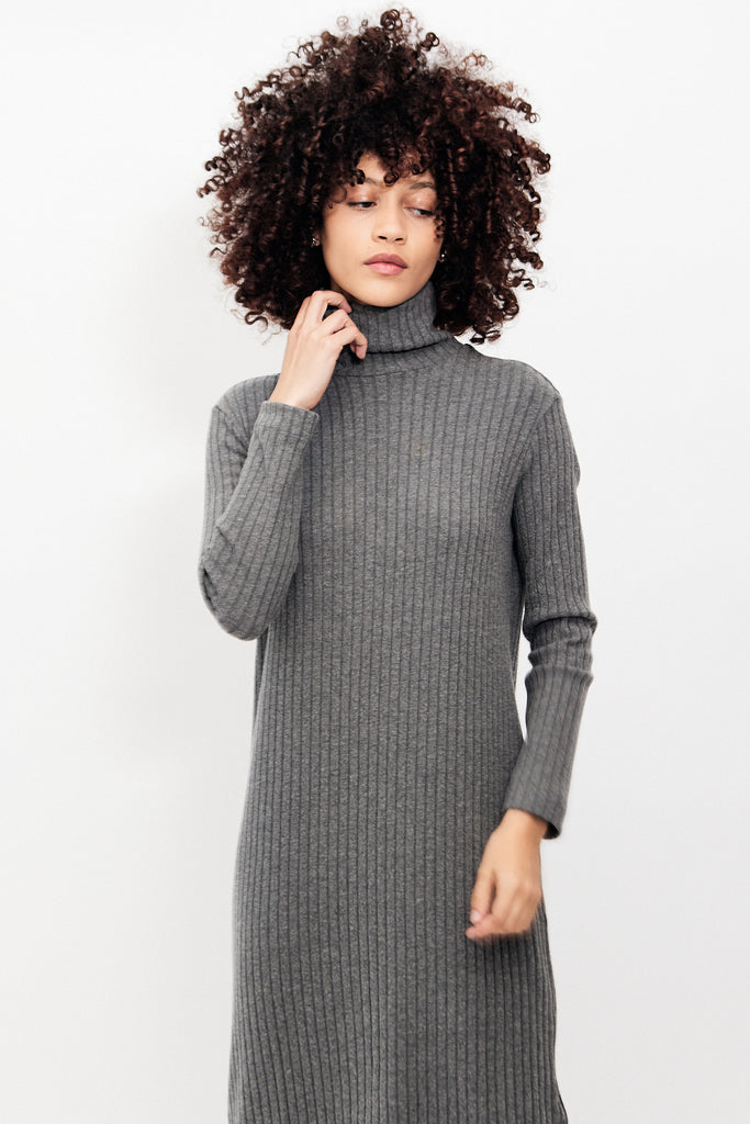 Donni - Sweater Rib Turtleneck Dress - Charcoal Grey - Parc Shop