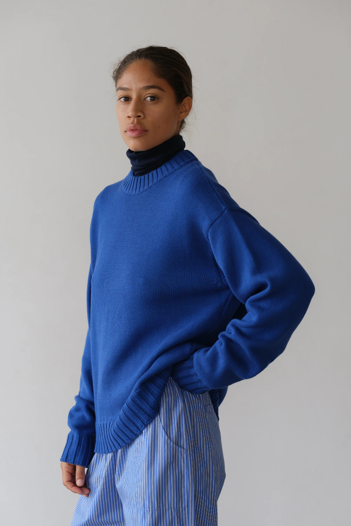 Donni Cotton Cashmere Crewneck Sweater in Azure at Parc Shop | Minneapolis, MN