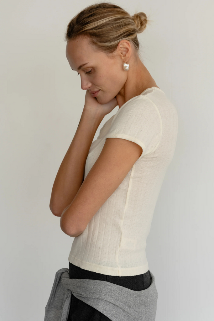 Donni Pointelle Baby Tee in Creme at Parc Shop | Minneapolis, MN