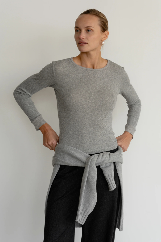 Donni Pointelle Long Sleeve in Heather Grey at Parc Shop | Minneapolis, MN