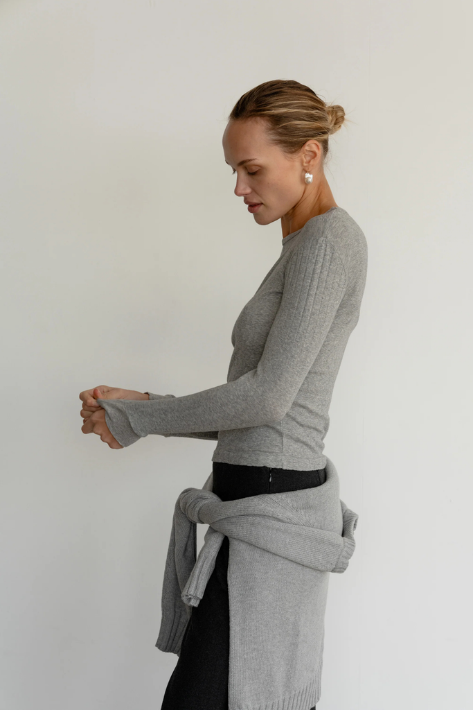 Donni Pointelle Long Sleeve in Heather Grey at Parc Shop | Minneapolis, MN