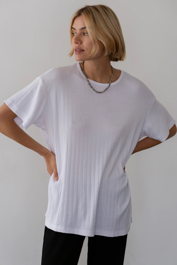 Donni Pointelle Oversized Tee in Powder at Parc Shop | Minneapolis, MN