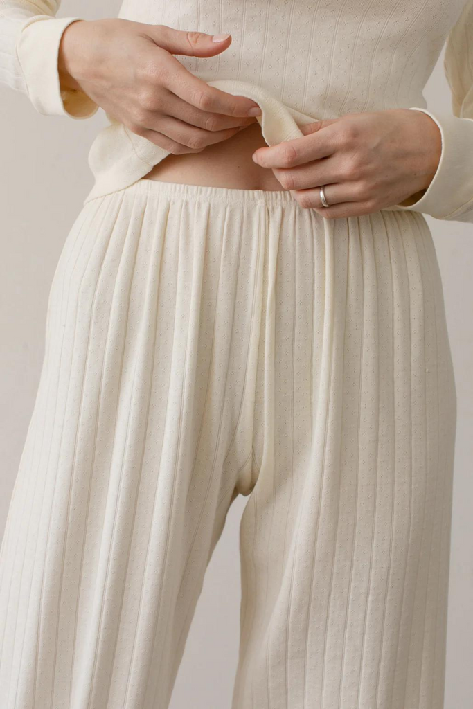 Donni Pointelle Simple Crop Pant in Creme at Parc Shop