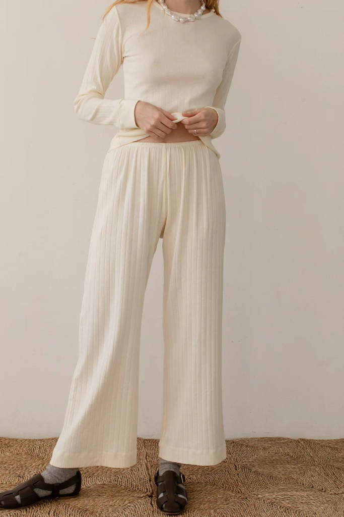 Donni Pointelle Simple Crop Pant in Creme at Parc Shop