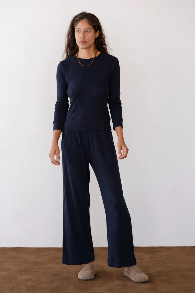 Donni Pointelle Simple Crop Pant in Navy at Parc Shop | MInneapolis, MN