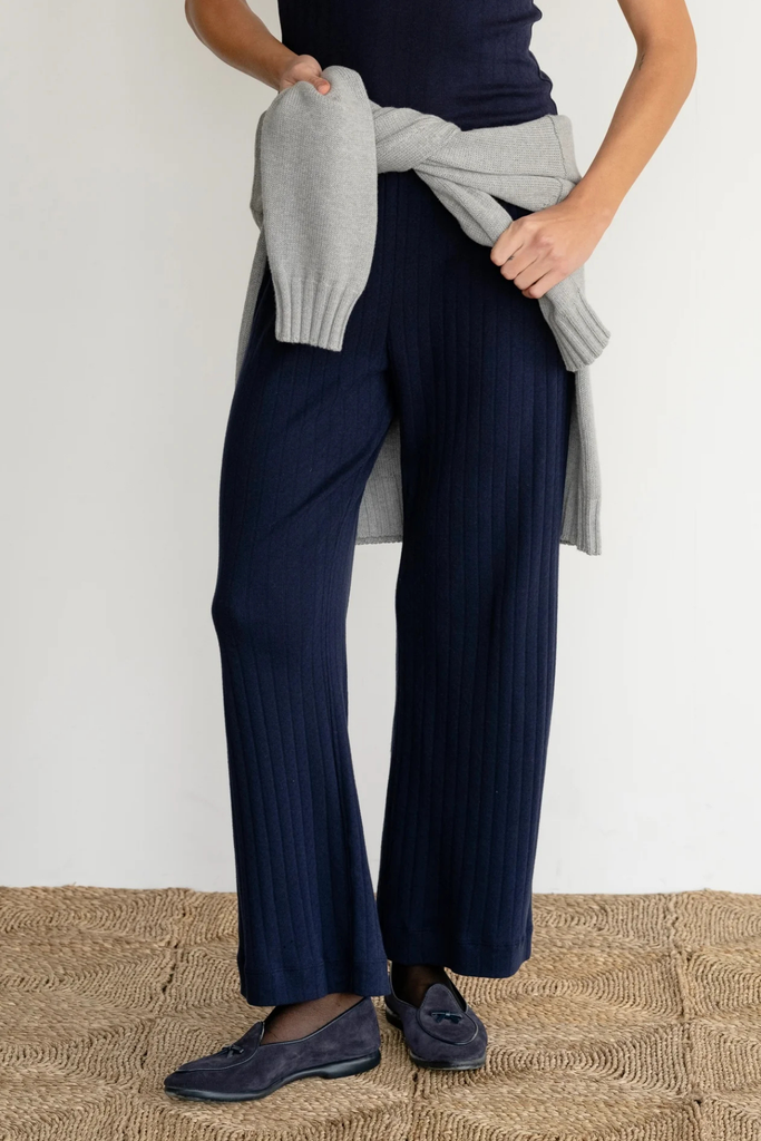 Donni Pointelle Simple Crop Pant in Navy at Parc Shop | MInneapolis, MN