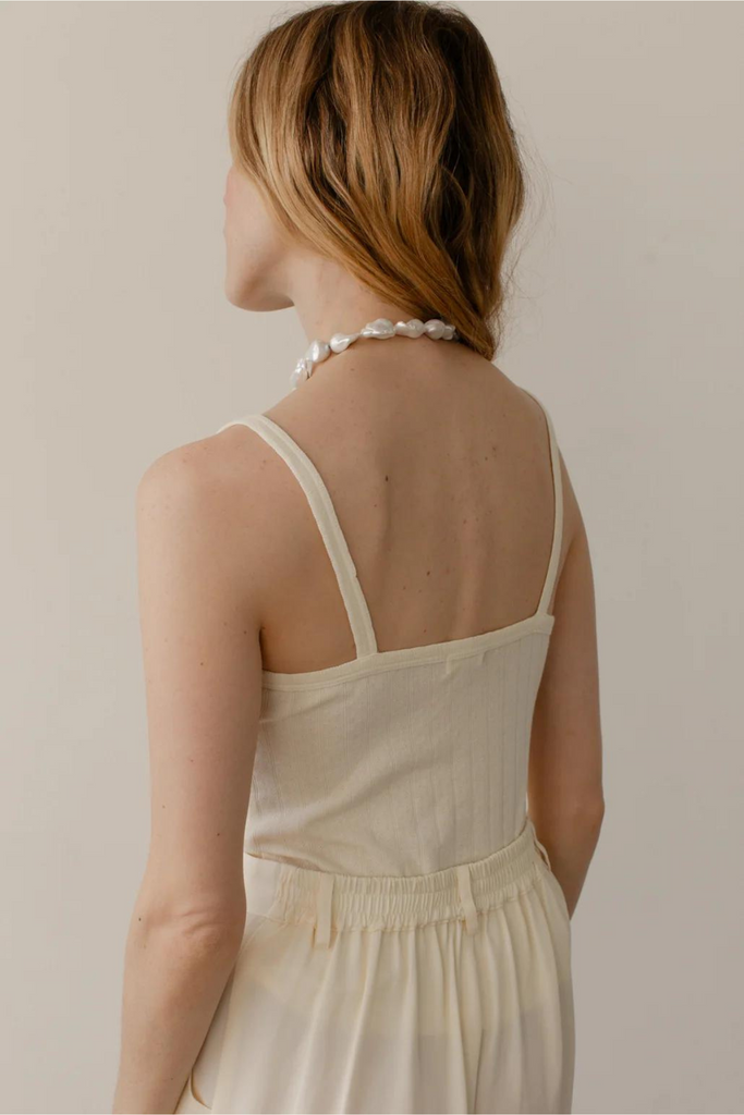 Donni Pointelle Square Neck Tank in Creme at Parc Shop