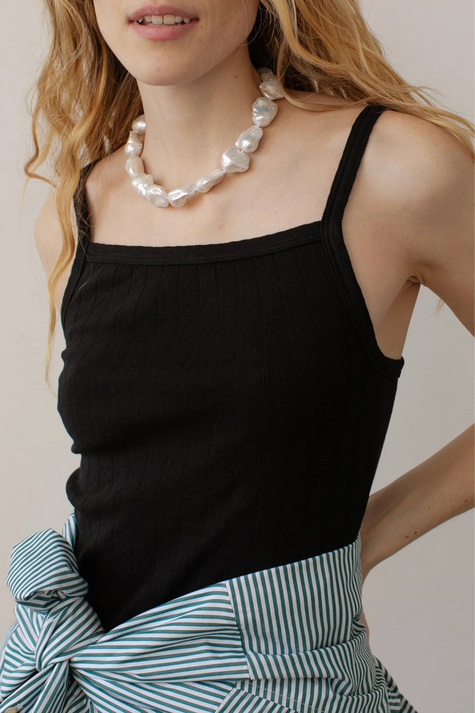 Donni Pointelle Square Neck Tank in Black at Parc Shop | Minneapolis, MN