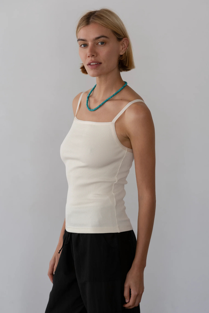 Donni Rib Satin Tank in Creme at Parc Shop | Minneapolis, MN