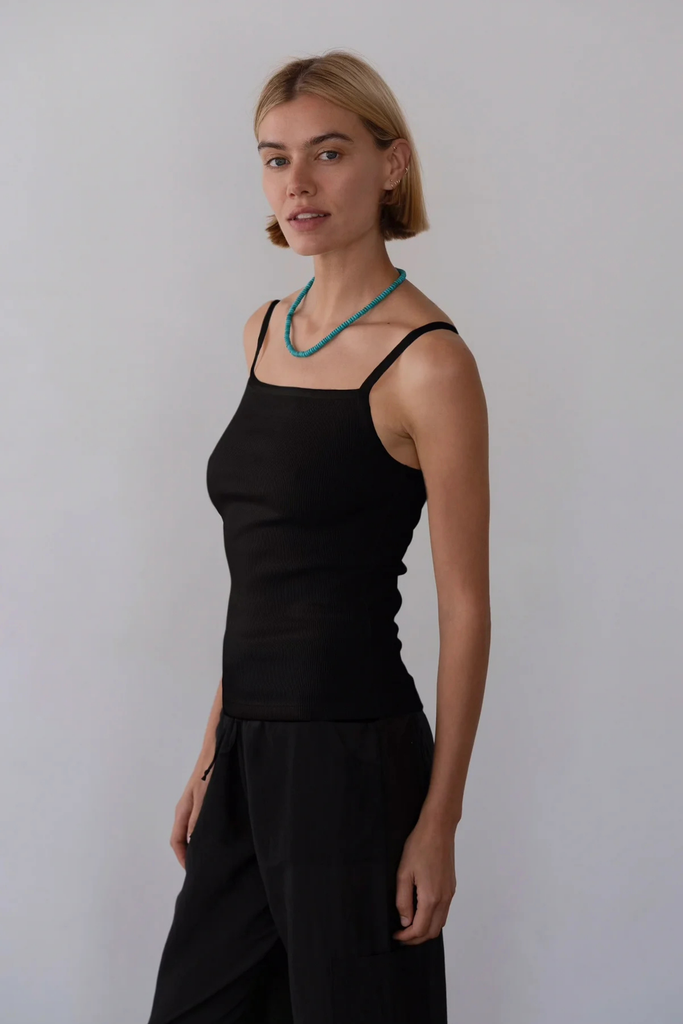 Donni Rib Satin Tank in Jet at Parc Shop | Minneapolis, MN