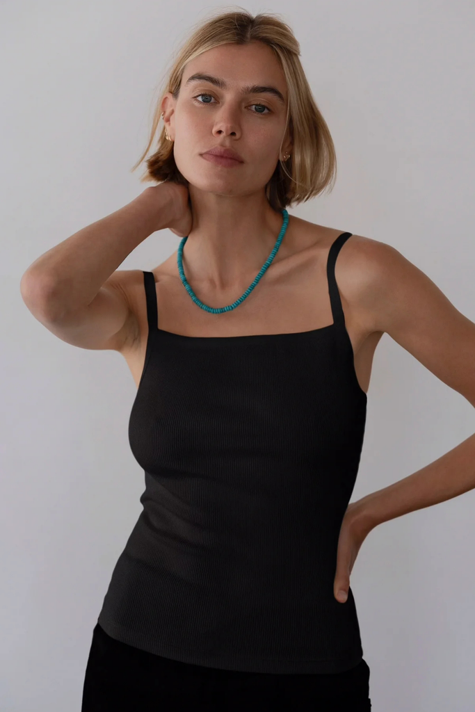 Donni Rib Satin Tank in Jet at Parc Shop | Minneapolis, MN