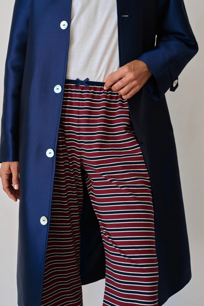 Donni Stripe Jersey Bow Simple Pant in Oxblood Stripe at Parc Shop