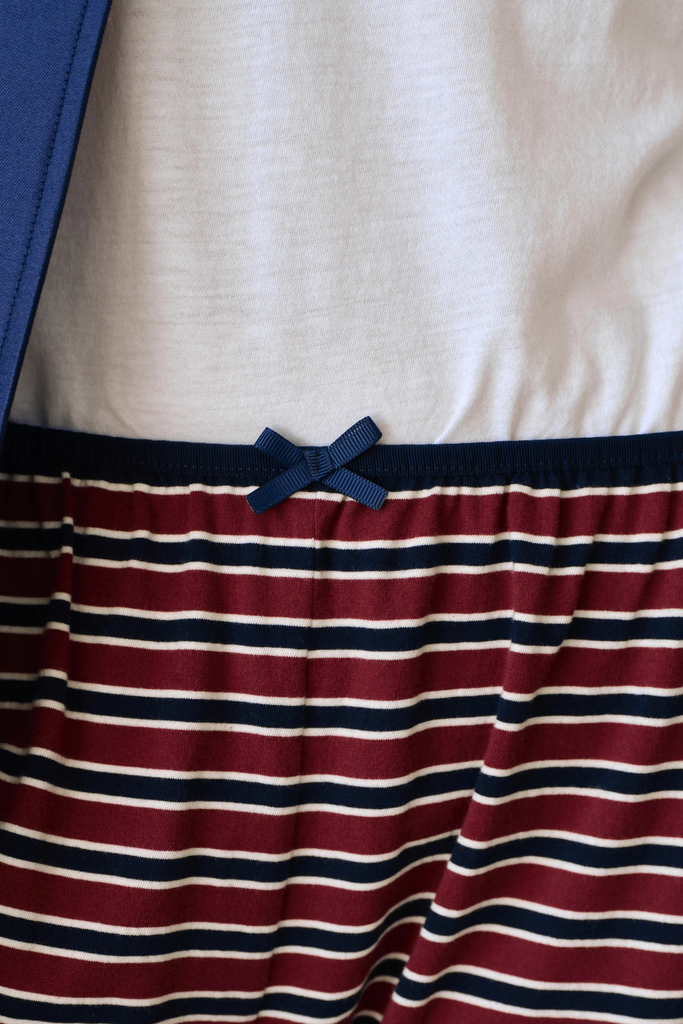 Donni Stripe Jersey Bow Simple Pant in Oxblood Stripe at Parc Shop