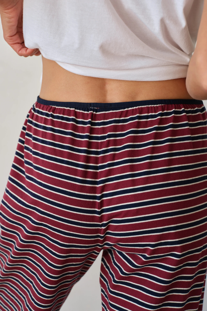 Donni Stripe Jersey Bow Simple Pant in Oxblood Stripe at Parc Shop