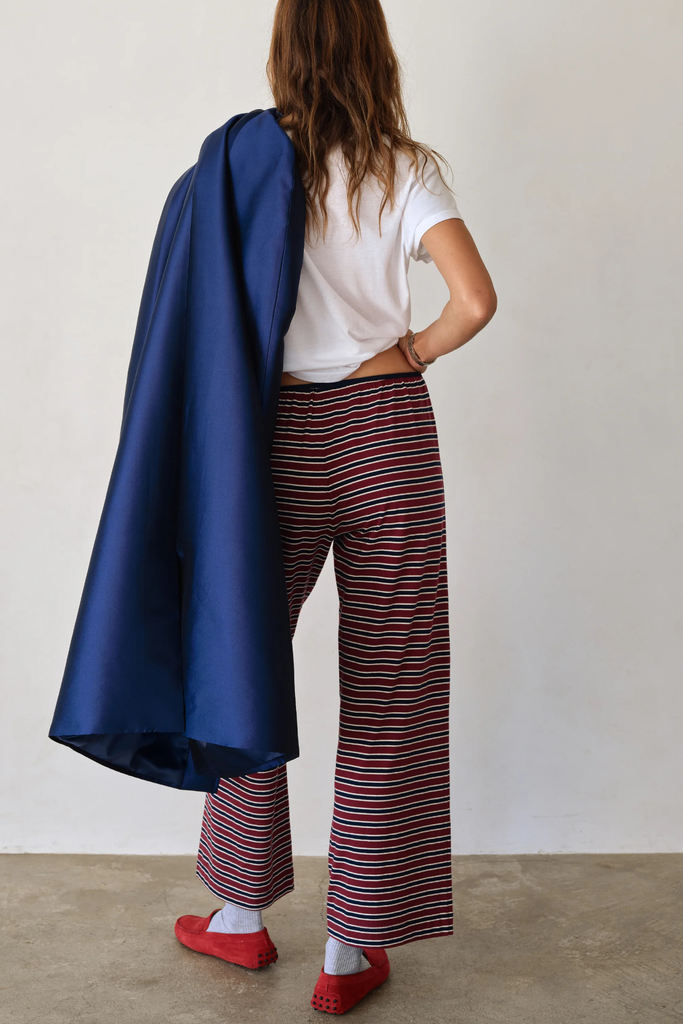 Donni Stripe Jersey Bow Simple Pant in Oxblood Stripe at Parc Shop