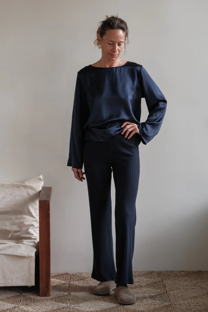 Donni Sweater Rib Kick Flare in Navy at Parc Shop | Minneapolis, MN
