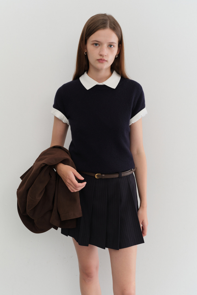 Dunst Pleats Mini Skirt in Navy Stripe at Parc Shop | Minneapolis, MN