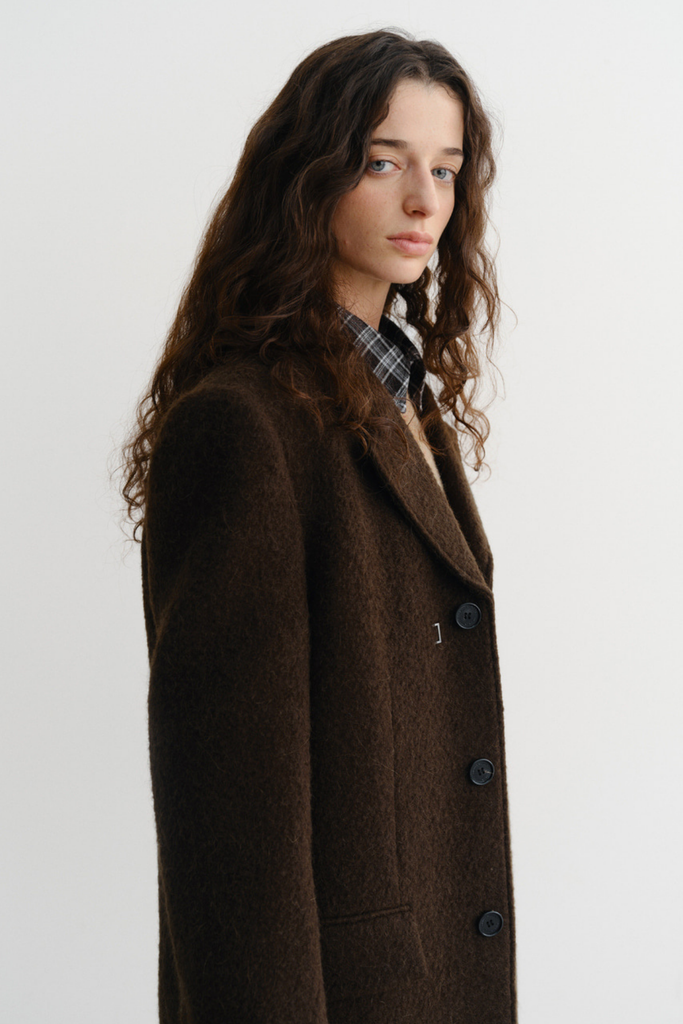 Dunst Unisex 2-Way Boucle Wool Coat in Brown at Parc Shop | Minneapolis, MN