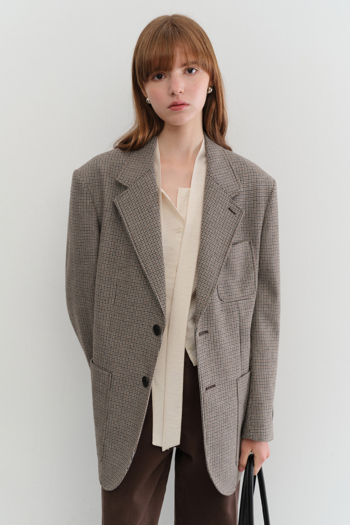 Dunst Unisex Oversized Wool Blazer in Brown Check at Parc Shop | Minneapolis, MN