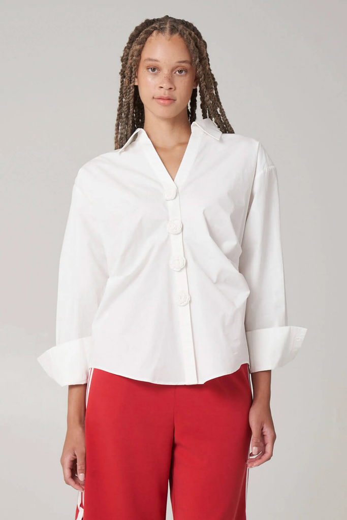 Find Me Now Rosette Button-Up in White at Parc Shop | Minneapolis, MN