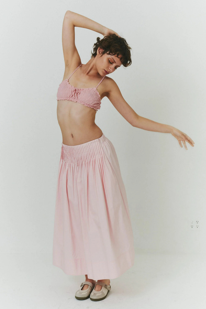 Find Me Now Uni Pleated Midi Skirt in Baby Pink at Parc Shop | Minneapolis, MN