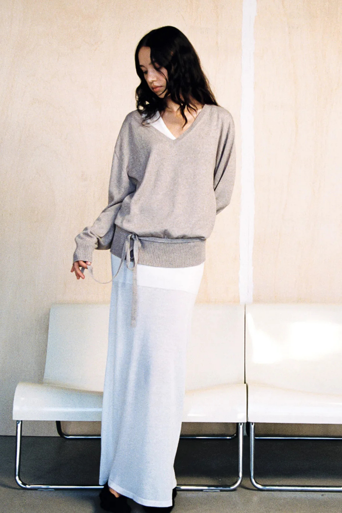 Geel Kiarra V-Neck Sweater with Belt at Parc Shop