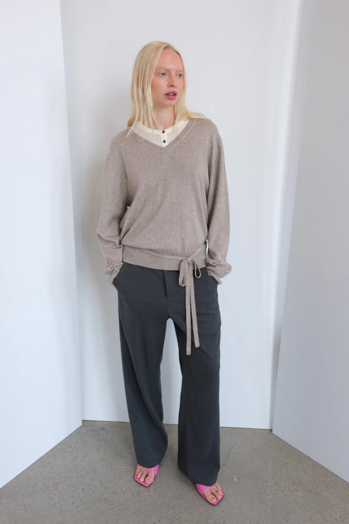 Geel Kiarra V-Neck Sweater with Belt at Parc Shop