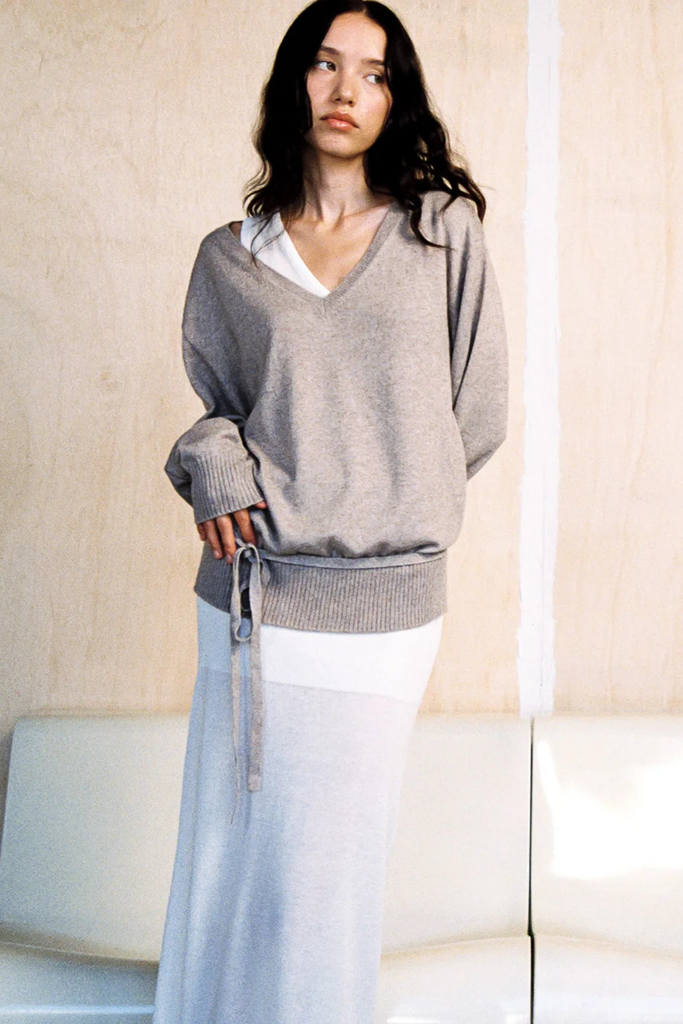 Geel Kiarra V-Neck Sweater with Belt at Parc Shop