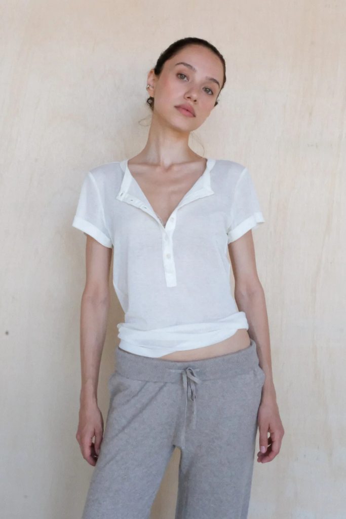 Geel Madeleine Henley Shirt with buttons in cream at Parc Shop