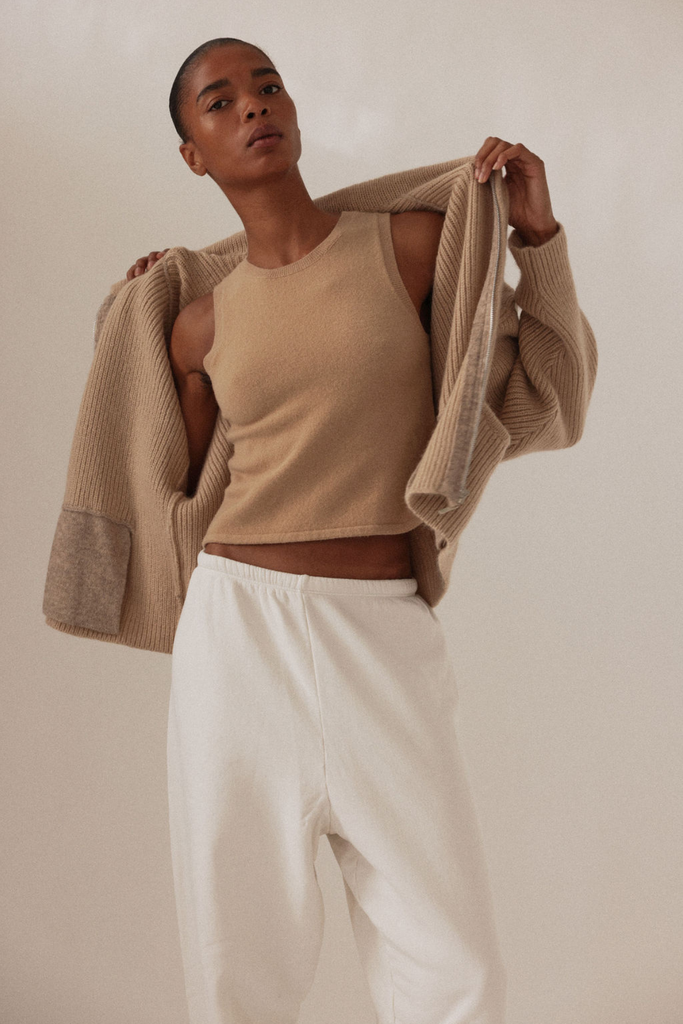 James Street Co. Reid Zip Cardigan Sweater in cashew at Parc Shop