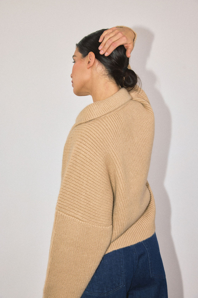 James Street Co. Reid Zip Cardigan Sweater in cashew at Parc Shop