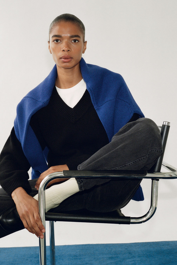 James Street Co. Shrunken Sloane Vee Neck Sweater in Black at Parc Shop