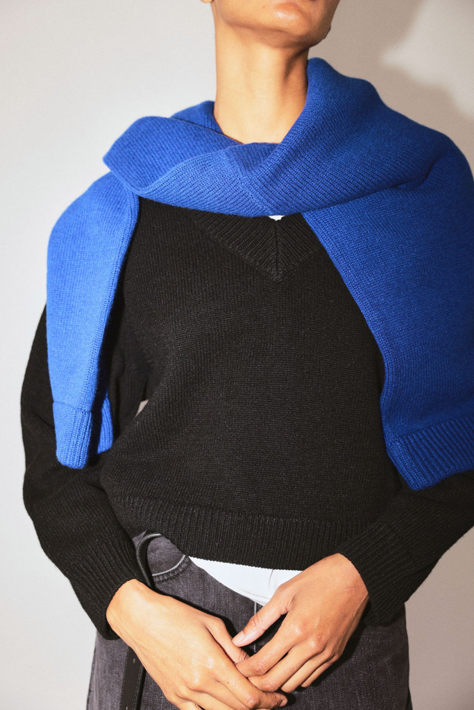 James Street Co. Shrunken Sloane Vee Neck Sweater in Black at Parc Shop