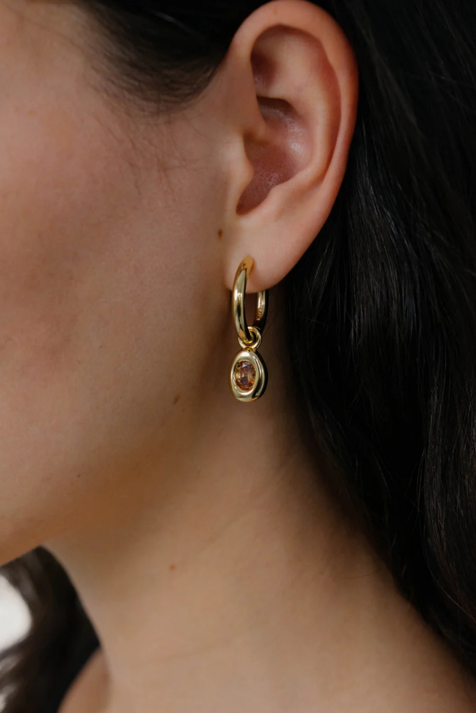 Kara Yoo Ami Hoops in Gold and Coffee Gemstone at Parc Shop