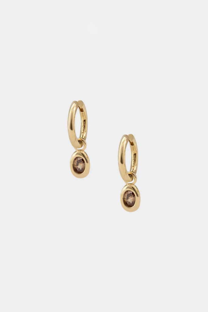 Kara Yoo Ami Hoops in Gold and Coffee Gemstone at Parc Shop