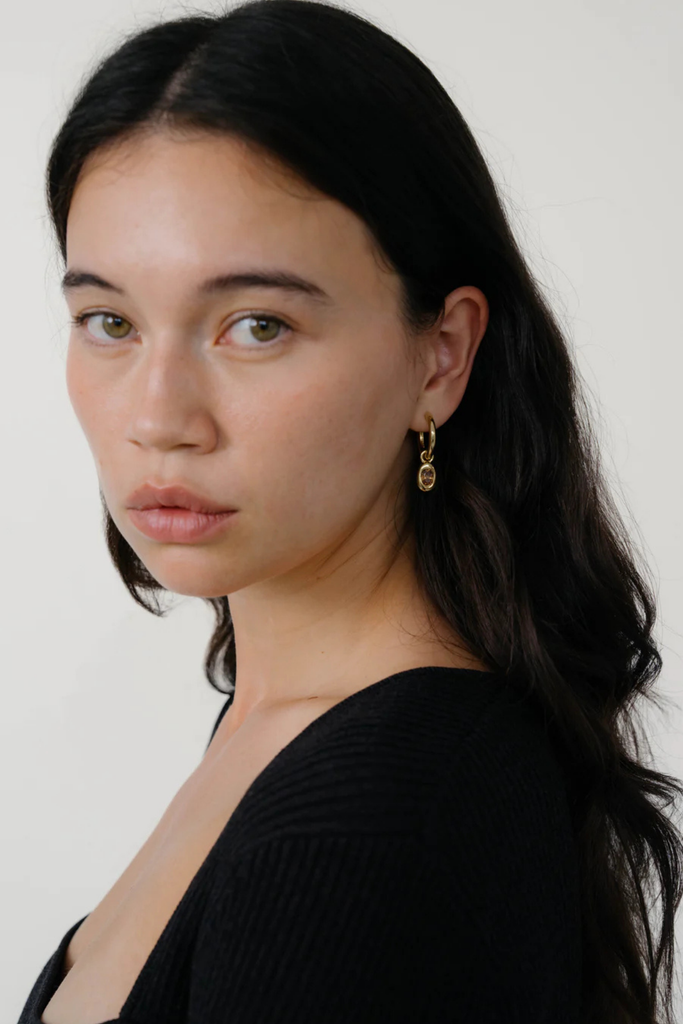 Kara Yoo Ami Hoops in Gold and Coffee Gemstone at Parc Shop