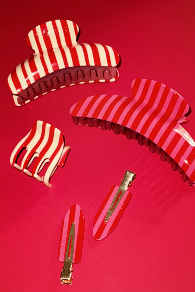 Set of 2 Karst Creaseless Clips in Candy Cane Stripe at Parc Shop 
