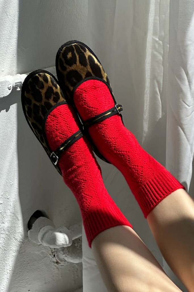Le Bon Shoppe Cashmere Pointelle Socks in Red at Parc Shop