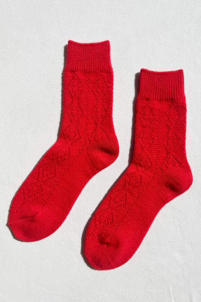 Le Bon Shoppe Cashmere Pointelle Socks in Red at Parc Shop