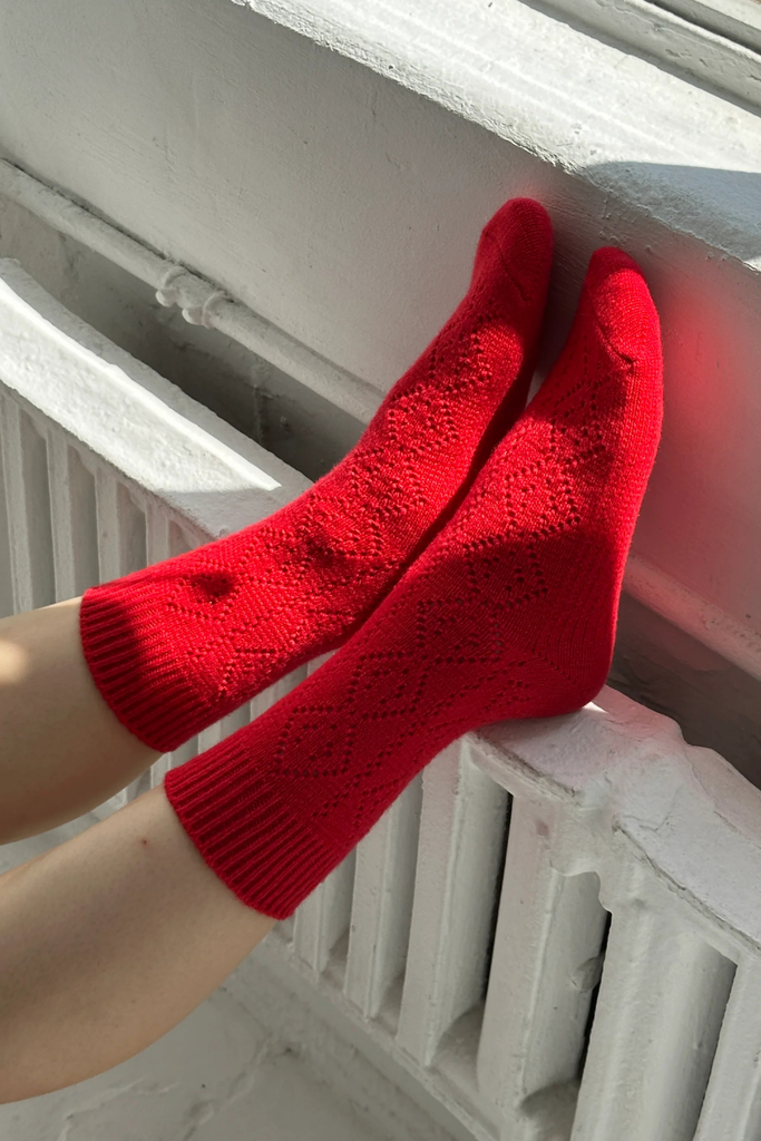Le Bon Shoppe Cashmere Pointelle Socks in Red at Parc Shop
