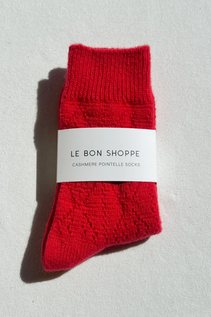 Le Bon Shoppe Cashmere Pointelle Socks in Red at Parc Shop