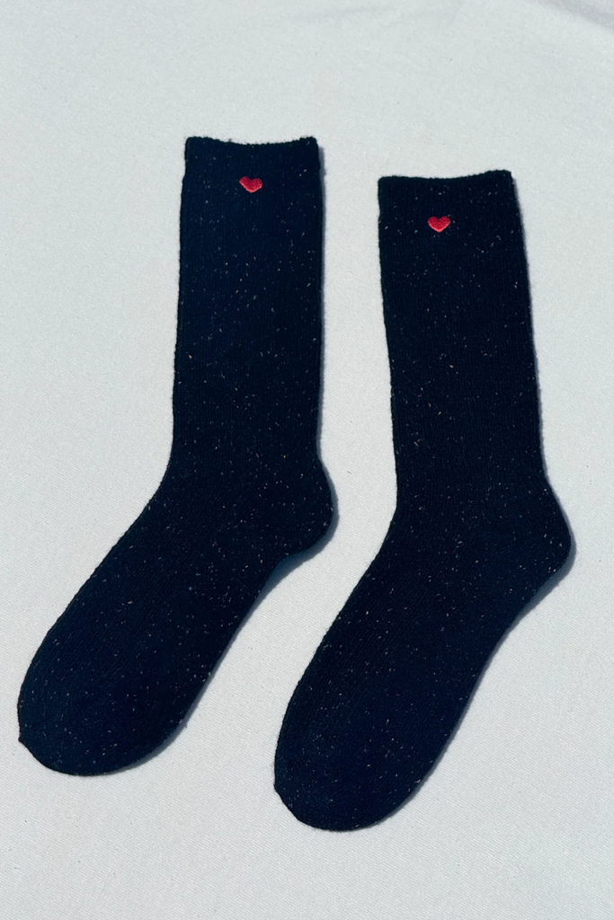Le Bon Shoppe Embroidered Snow Socks in Black + Heart at Parc Shop