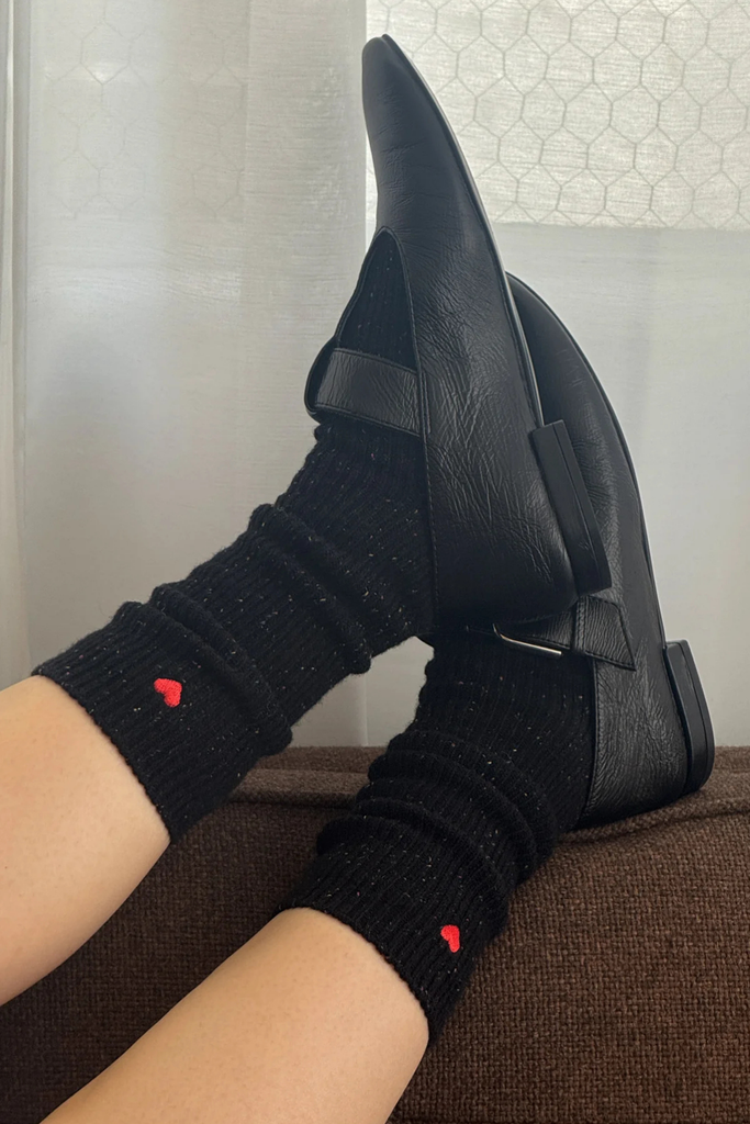 Le Bon Shoppe Embroidered Snow Socks in Black + Heart at Parc Shop