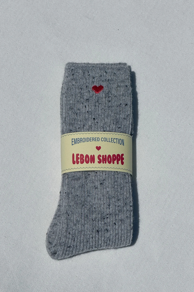 Le Bon Shoppe Embroidered Snow Socks in Cookies and Cream + Heart at Parc Shop