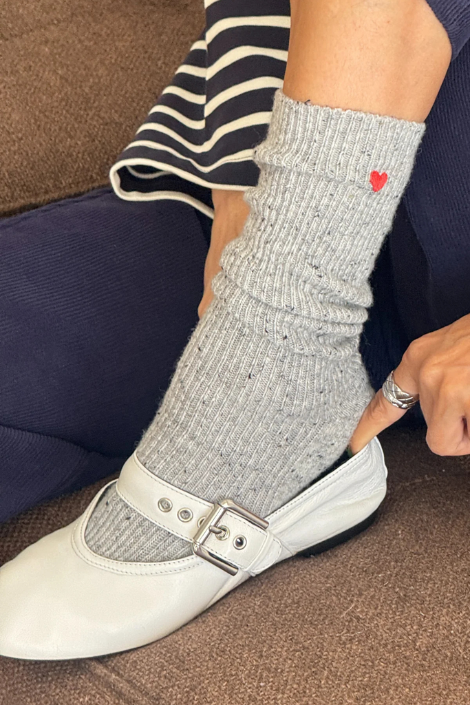 Le Bon Shoppe Embroidered Snow Socks in Cookies and Cream + Heart at Parc Shop