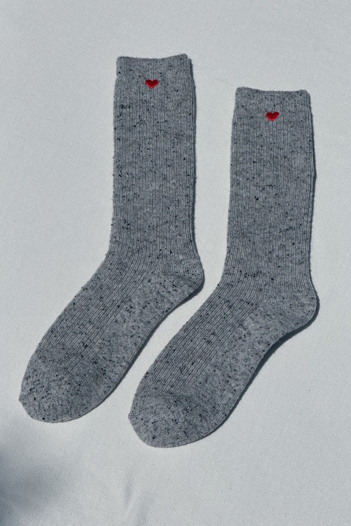 Le Bon Shoppe Embroidered Snow Socks in Cookies and Cream + Heart at Parc Shop