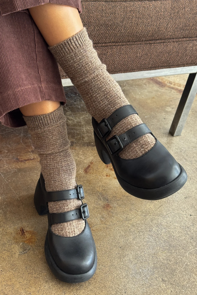Le Bon Shoppe Warm Cozy Wool Waffled Socks in Brown and Oatmeal at Parc Shop